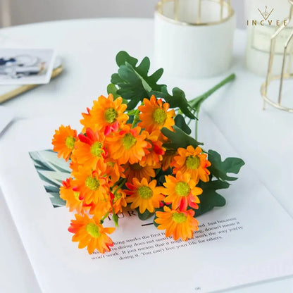 Künstliche Seiden-Gänseblümchen (21 Köpfe) für den Außenbereich – farbecht, biegsame Drahtstiele, 32 cm, kleine Wildblumen