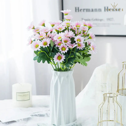 Künstliche Seiden-Gänseblümchen (21 Köpfe) für den Außenbereich – farbecht, biegsame Drahtstiele, 32 cm, kleine Wildblumen