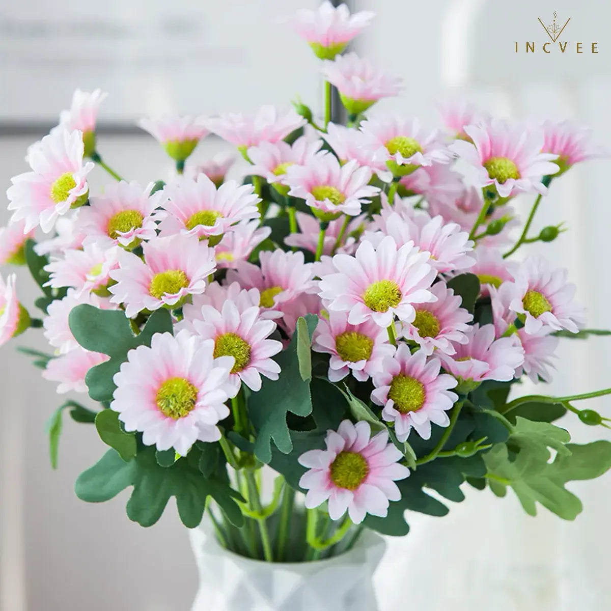 Künstliche Seiden-Gänseblümchen (21 Köpfe) für den Außenbereich – farbecht, biegsame Drahtstiele, 32 cm, kleine Wildblumen