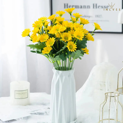 Künstliche Seiden-Gänseblümchen (21 Köpfe) für den Außenbereich – farbecht, biegsame Drahtstiele, 32 cm, kleine Wildblumen