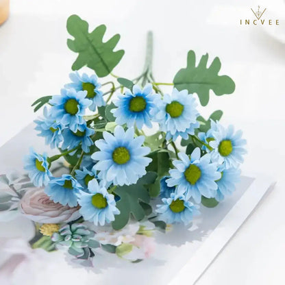 Künstliche Seiden-Gänseblümchen (21 Köpfe) für den Außenbereich – farbecht, biegsame Drahtstiele, 32 cm, kleine Wildblumen