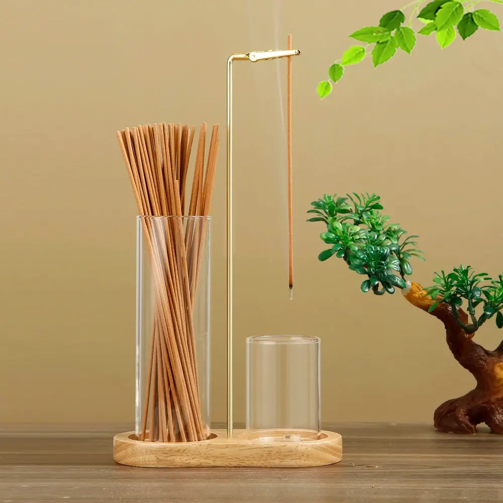 2-in-1 Incense Stick Holder & Burner with Removable Glass Ash Tray
