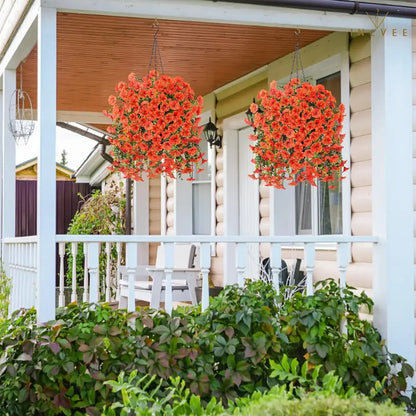 2 künstliche, UV-beständige Prunkwinden – wetterfeste Hängeblüten, 69 Blütenköpfe pro Pflanze, 75 cm