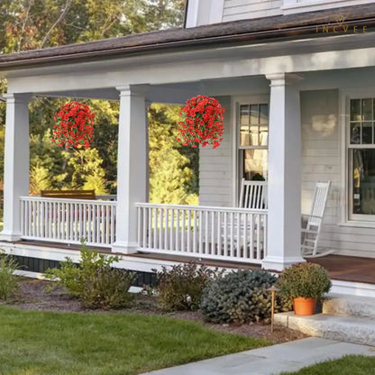 2 künstliche, UV-beständige Prunkwinden – wetterfeste Hängeblüten, 69 Blütenköpfe pro Pflanze, 75 cm