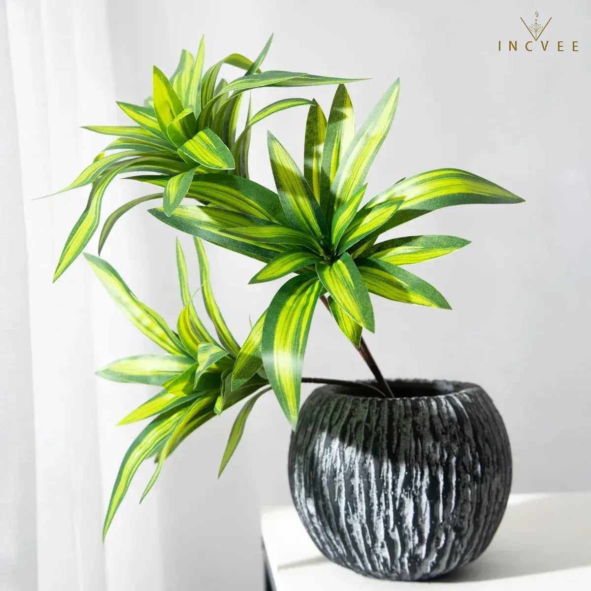 Künstliche Dracaena Reflexa mit 3 Köpfen – realistische Blätter, künstliche Pflanzen, Vasengrün, 36 cm