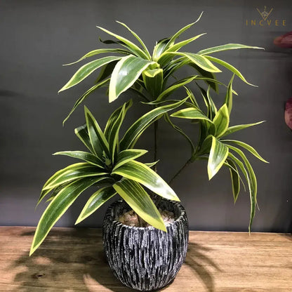 Künstliche Dracaena Reflexa mit 3 Köpfen – realistische Blätter, künstliche Pflanzen, Vasengrün, 36 cm