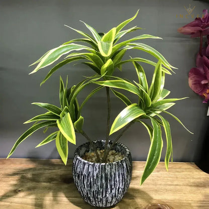 Künstliche Dracaena Reflexa mit 3 Köpfen – realistische Blätter, künstliche Pflanzen, Vasengrün, 36 cm