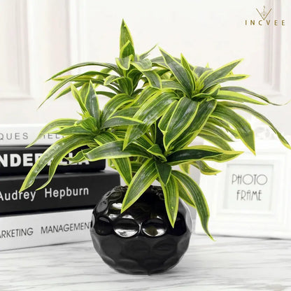 Künstliche Dracaena Reflexa mit 3 Köpfen – realistische Blätter, künstliche Pflanzen, Vasengrün, 36 cm