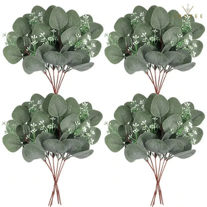 Künstlicher Eukalyptus in 4 verschiedenen Ausführungen – Silberdollar-Blatt, Babyblaues Blatt, biegsame Drahtstiele, 5/10/20 Stück