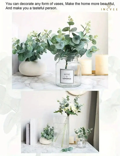 Künstlicher Eukalyptus in 4 verschiedenen Ausführungen – Silberdollar-Blatt, Babyblaues Blatt, biegsame Drahtstiele, 5/10/20 Stück