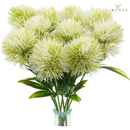 5/10 realistische, flauschige Löwenzahn-Bouquets aus PE – luftige Pompon-Blumen, biegsamer Drahtstiel, 26 cm