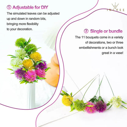 5/10 realistische, flauschige Löwenzahn-Bouquets aus PE – luftige Pompon-Blumen, biegsamer Drahtstiel, 26 cm