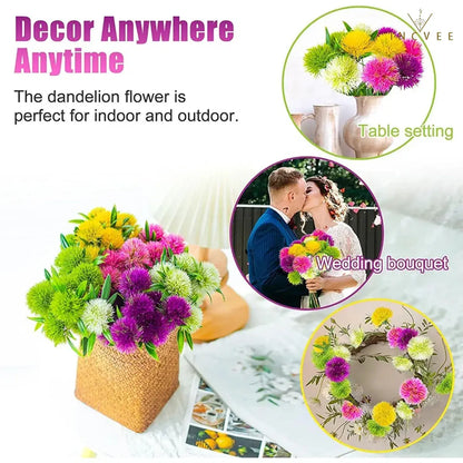 5/10 realistische, flauschige Löwenzahn-Bouquets aus PE – luftige Pompon-Blumen, biegsamer Drahtstiel, 26 cm