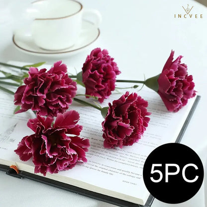 5PCS Artificial Carnation Flowers - Silk Blooms, Bendable Stems, Tabletop Decor, 29cm