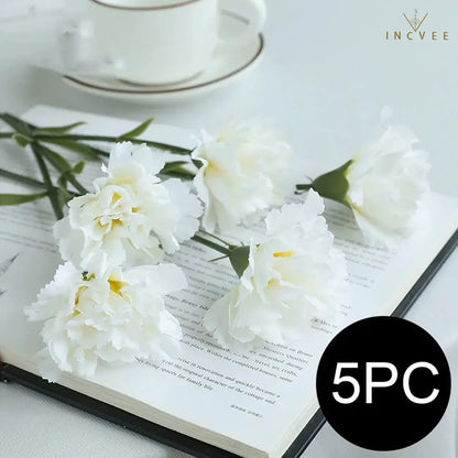 5PCS Artificial Carnation Flowers - Silk Blooms, Bendable Stems, Tabletop Decor, 29cm