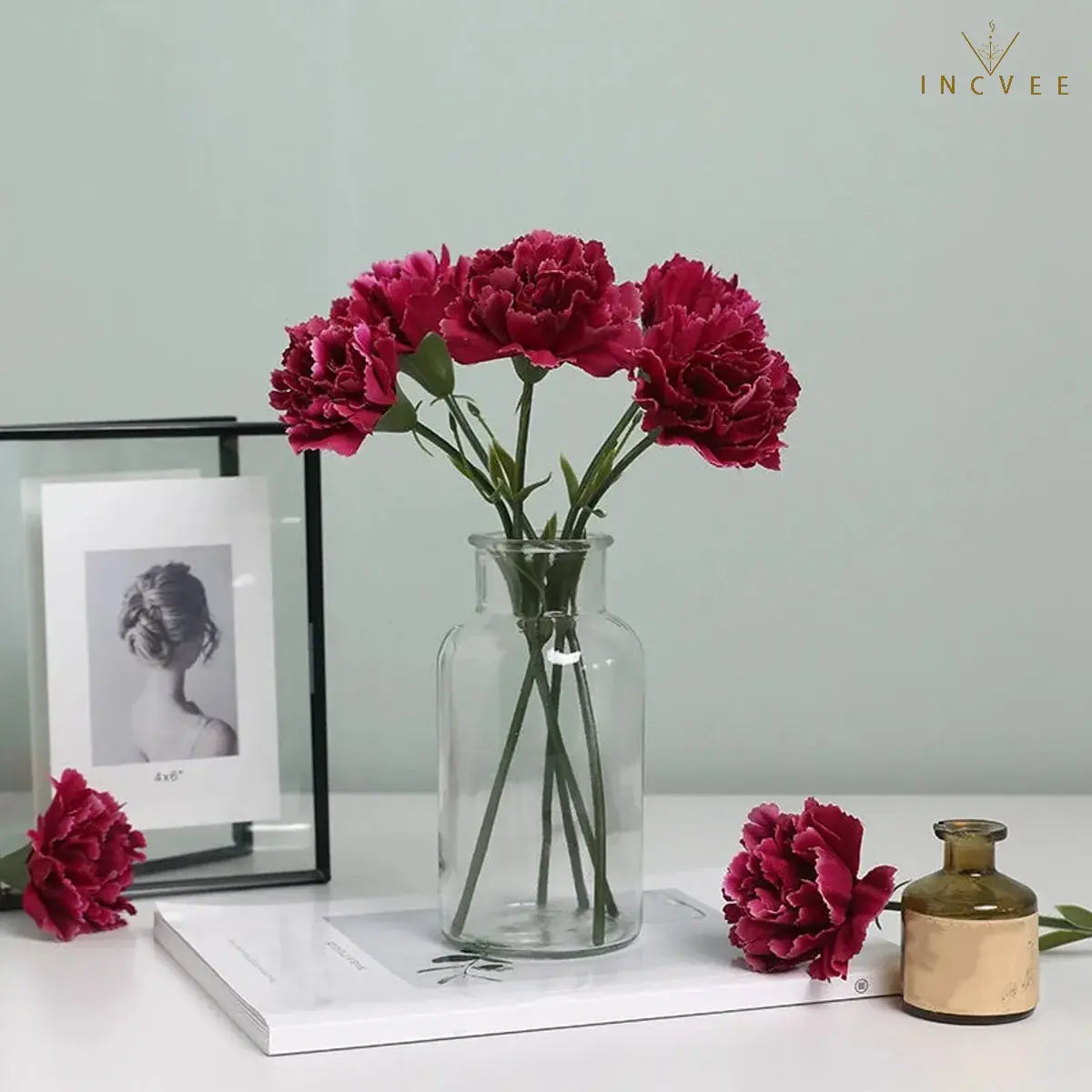 5PCS Artificial Carnation Flowers - Silk Blooms, Bendable Stems, Tabletop Decor, 29cm