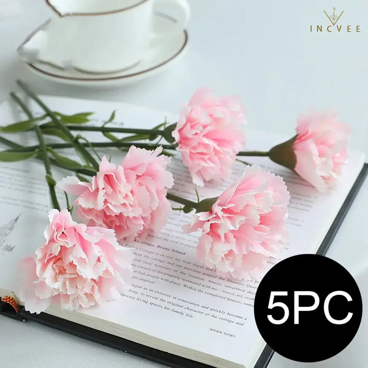 5PCS Artificial Carnation Flowers - Silk Blooms, Bendable Stems, Tabletop Decor, 29cm