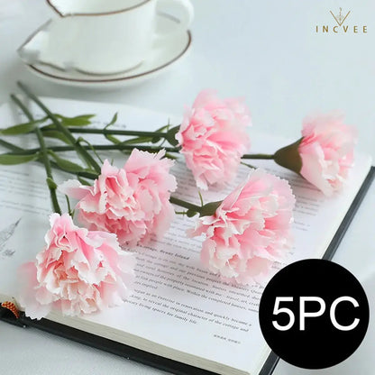 5PCS Artificial Carnation Flowers - Silk Blooms, Bendable Stems, Tabletop Decor, 29cm