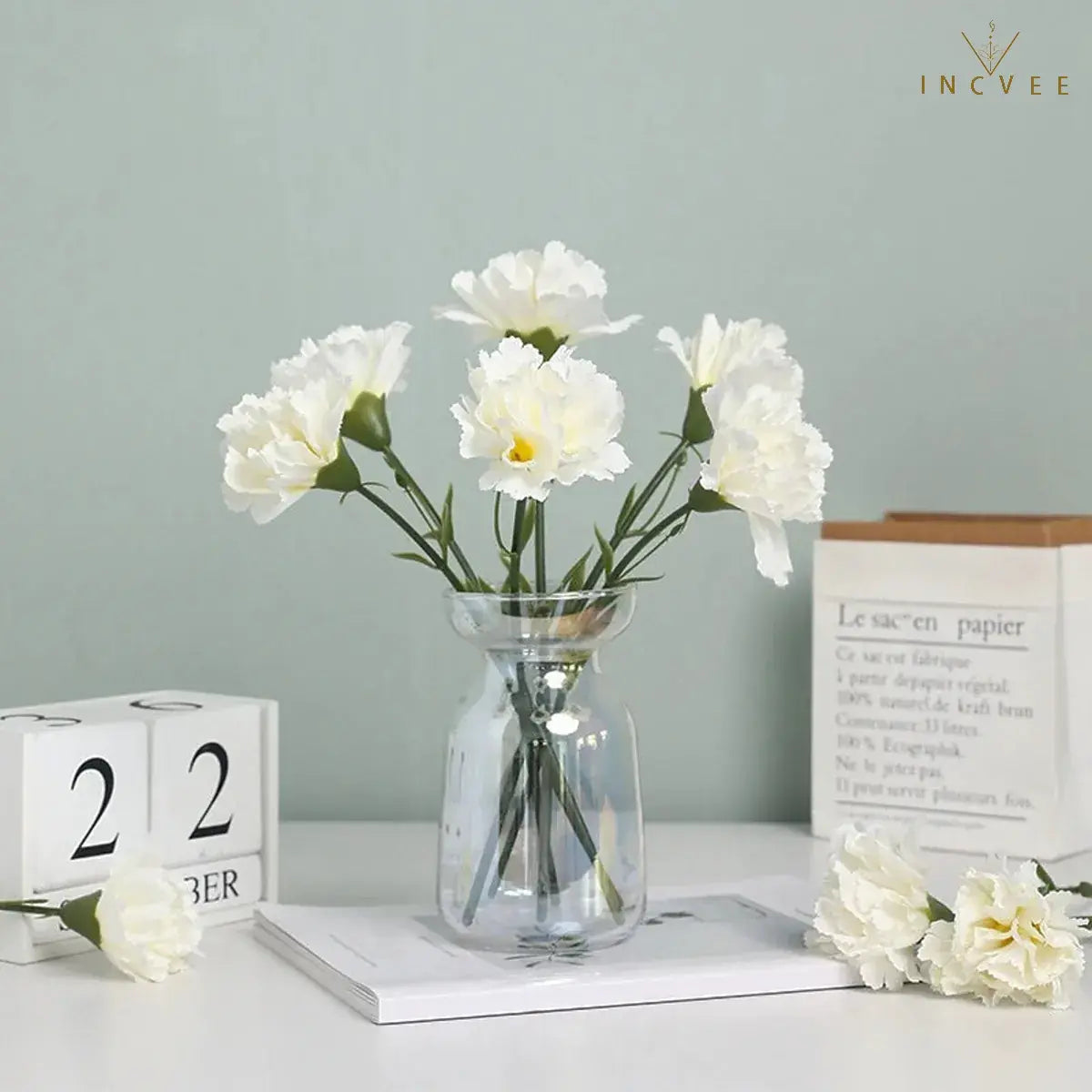 5PCS Artificial Carnation Flowers - Silk Blooms, Bendable Stems, Tabletop Decor, 29cm