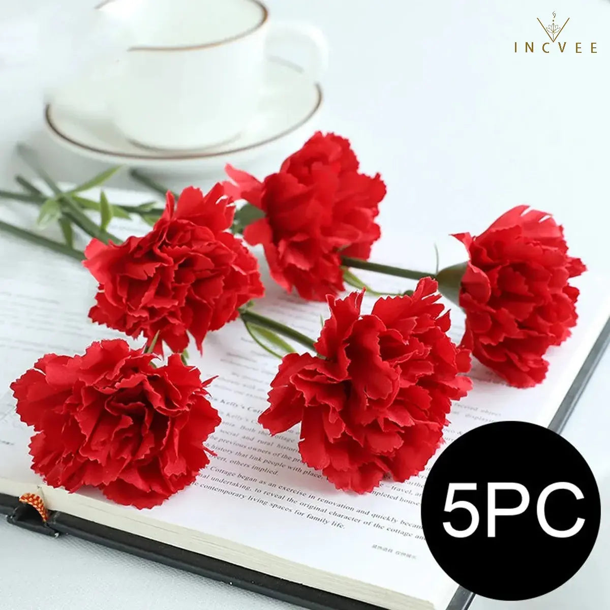 5PCS Artificial Carnation Flowers - Silk Blooms, Bendable Stems, Tabletop Decor, 29cm