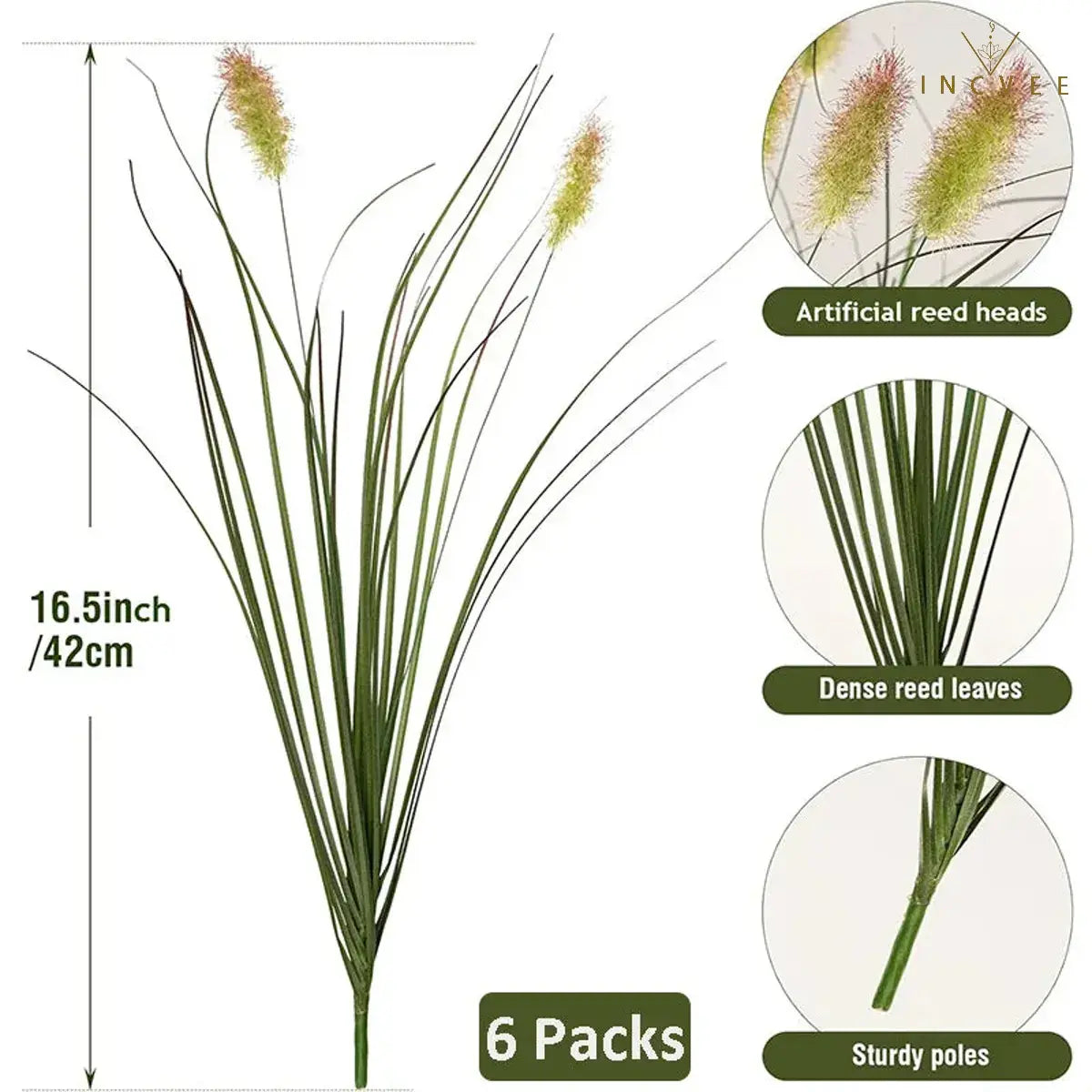 6-teiliges Setaria-Kunstgras-Set – üppige, zweiköpfige Halme, natürliche Gründekoration, 42 cm