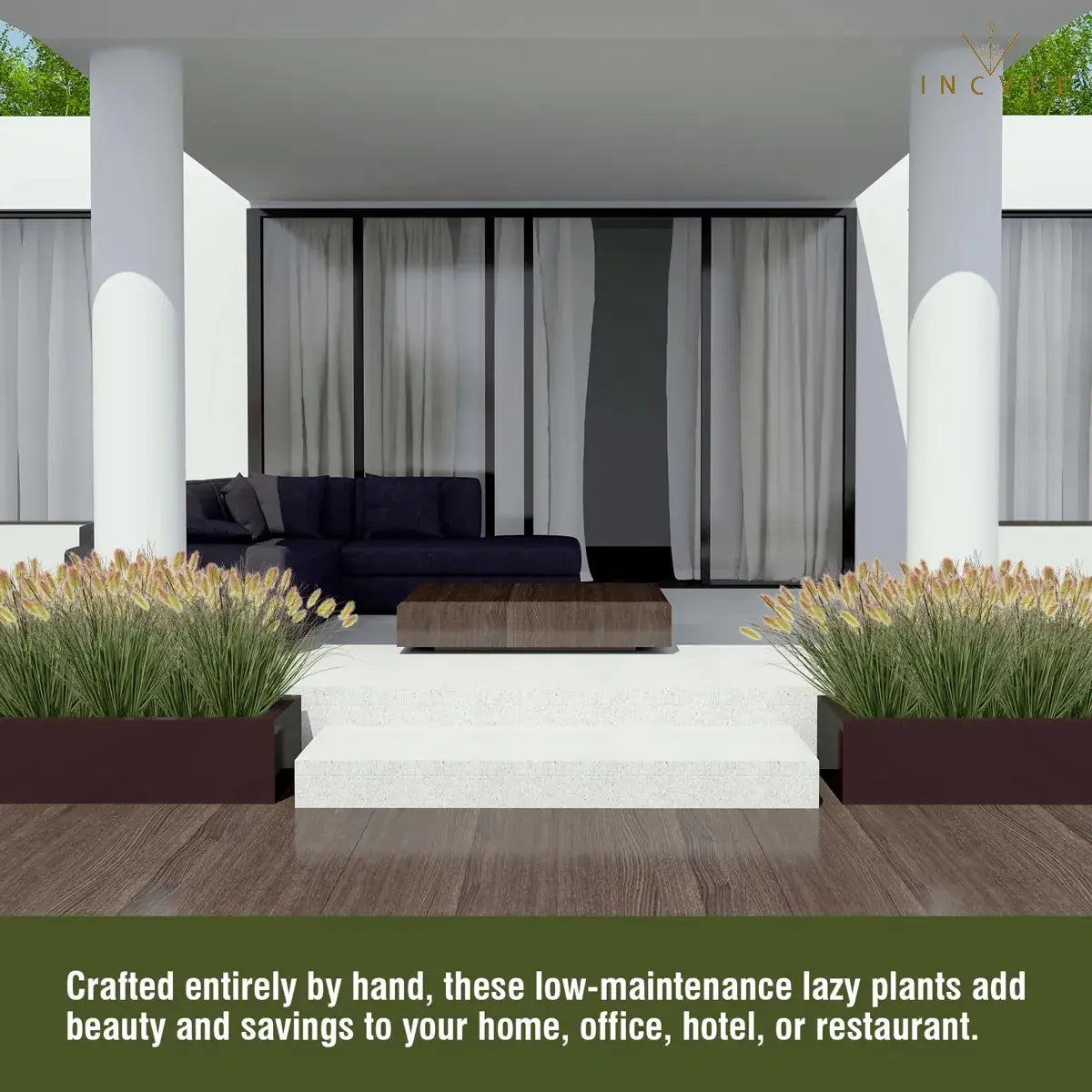 6-teiliges Setaria-Kunstgras-Set – üppige, zweiköpfige Halme, natürliche Gründekoration, 42 cm