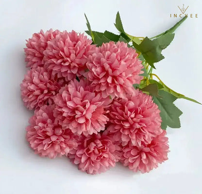 Seidenchrysanthemenstrauß mit 9 Köpfen – Lebendige, mehrfarbige Blumendekoration, weicher Griff, 42 cm