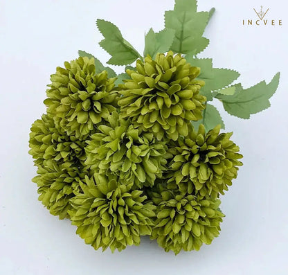 Seidenchrysanthemenstrauß mit 9 Köpfen – Lebendige, mehrfarbige Blumendekoration, weicher Griff, 42 cm