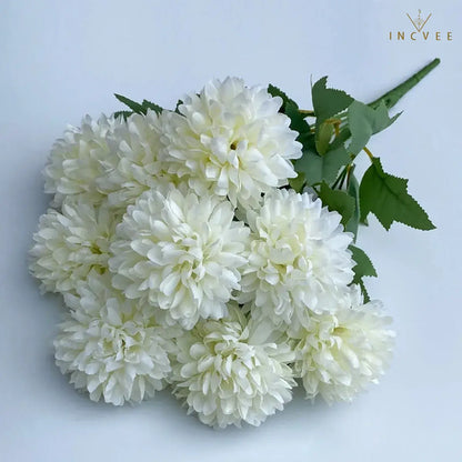 Seidenchrysanthemenstrauß mit 9 Köpfen – Lebendige, mehrfarbige Blumendekoration, weicher Griff, 42 cm