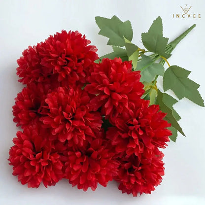 Seidenchrysanthemenstrauß mit 9 Köpfen – Lebendige, mehrfarbige Blumendekoration, weicher Griff, 42 cm