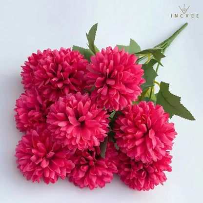 Seidenchrysanthemenstrauß mit 9 Köpfen – Lebendige, mehrfarbige Blumendekoration, weicher Griff, 42 cm