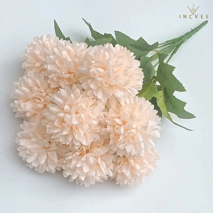 Seidenchrysanthemenstrauß mit 9 Köpfen – Lebendige, mehrfarbige Blumendekoration, weicher Griff, 42 cm