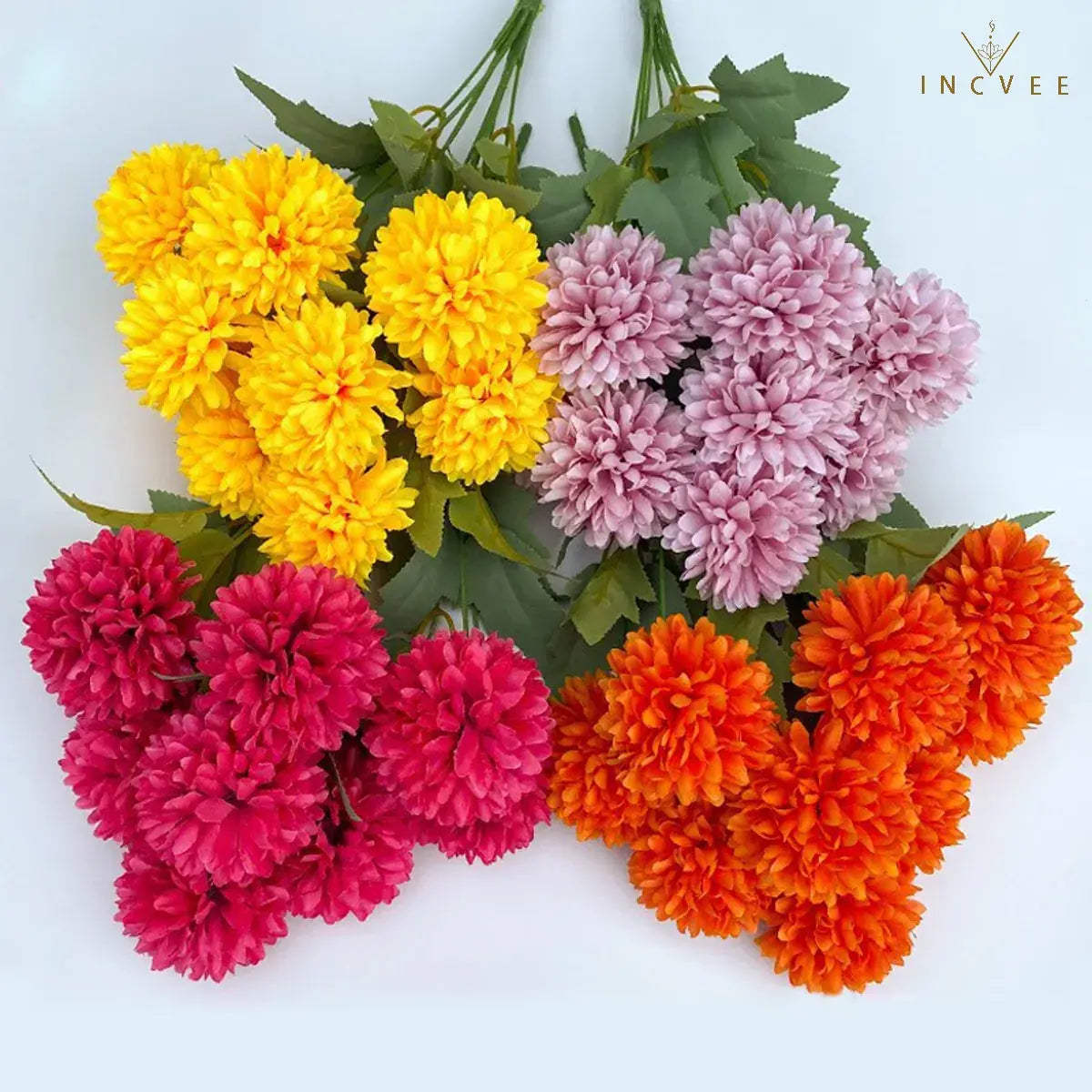 Seidenchrysanthemenstrauß mit 9 Köpfen – Lebendige, mehrfarbige Blumendekoration, weicher Griff, 42 cm