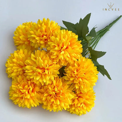 Seidenchrysanthemenstrauß mit 9 Köpfen – Lebendige, mehrfarbige Blumendekoration, weicher Griff, 42 cm