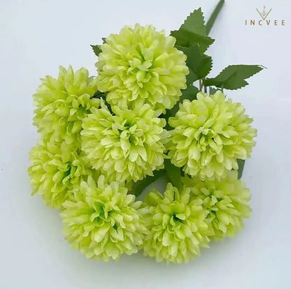 Seidenchrysanthemenstrauß mit 9 Köpfen – Lebendige, mehrfarbige Blumendekoration, weicher Griff, 42 cm