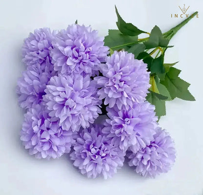 Seidenchrysanthemenstrauß mit 9 Köpfen – Lebendige, mehrfarbige Blumendekoration, weicher Griff, 42 cm