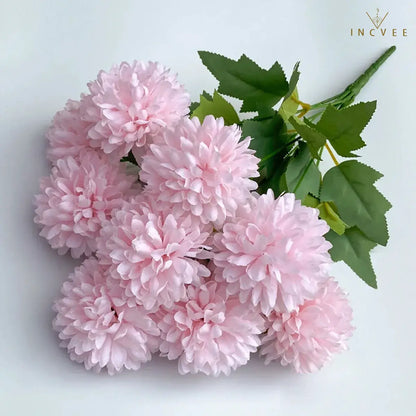 Seidenchrysanthemenstrauß mit 9 Köpfen – Lebendige, mehrfarbige Blumendekoration, weicher Griff, 42 cm