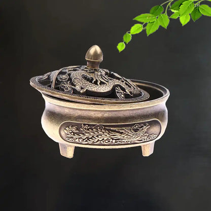 Lucky Feng Shui Mini Three-Legged Incense Burner - Chinese Dragon Phoenix Design