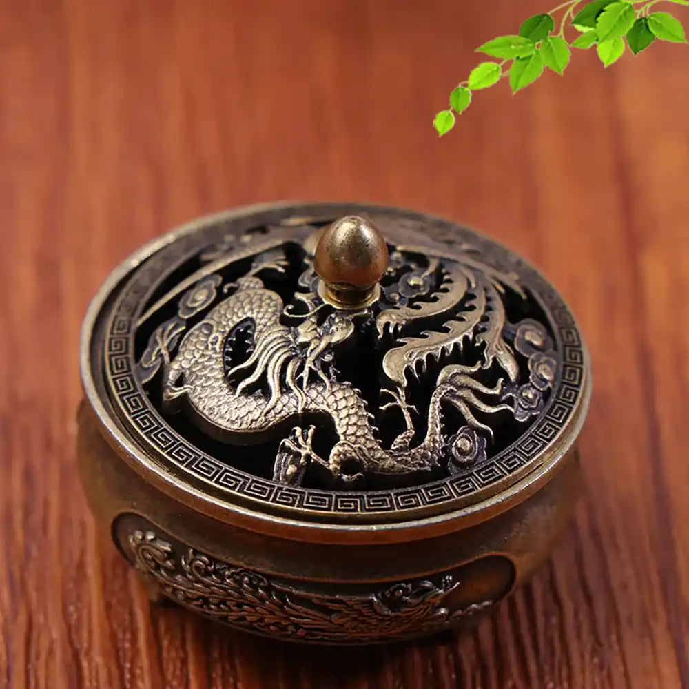 Lucky Feng Shui Mini Three-Legged Incense Burner - Chinese Dragon Phoenix Design