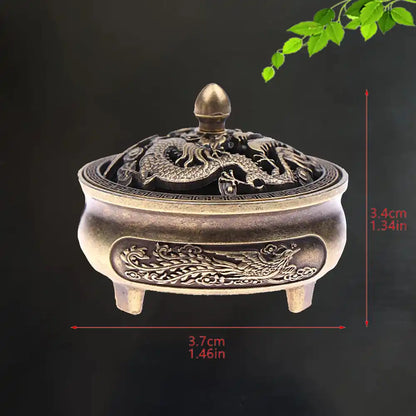 Lucky Feng Shui Mini Three-Legged Incense Burner - Chinese Dragon Phoenix Design