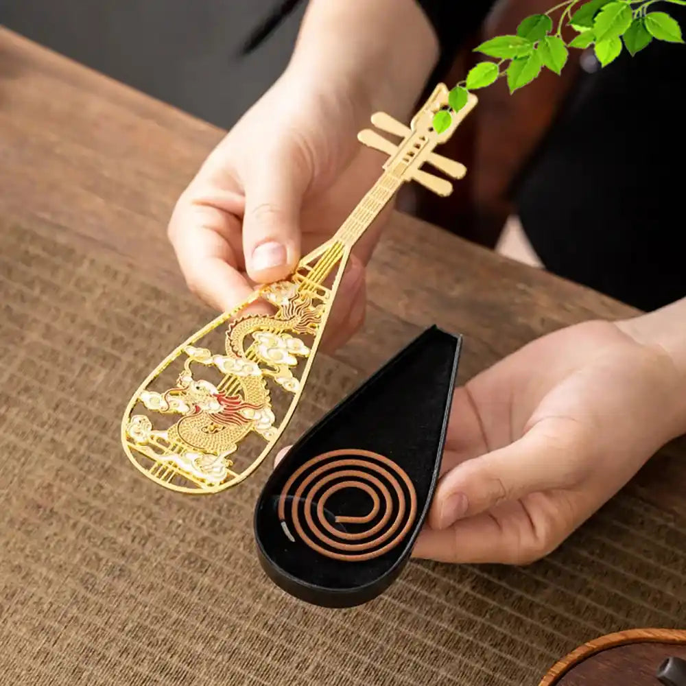 Alloy Mini Pipa Incense Burner for Home Office Decoration