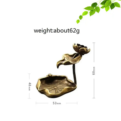 Antique Brass Lotus Leaf Backflow Incense Burner - Tea Pet Frog Lotus Pond