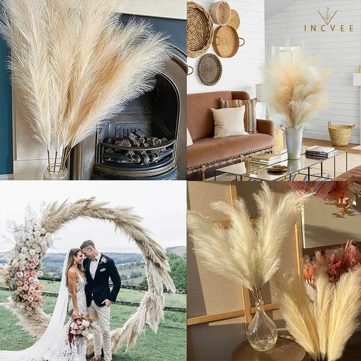 97cm Boho Chic Faux Pampas Grass - No-Shed Fluffy Plume, Warm Timeless Sanctuary, 9-Fork, 38" Single Stem