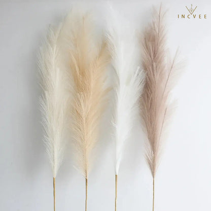 97cm Boho Chic Faux Pampas Grass - No-Shed Fluffy Plume, Warm Timeless Sanctuary, 9-Fork, 38" Single Stem