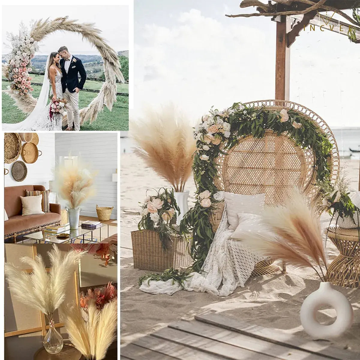 97cm Boho Chic Faux Pampas Grass - No-Shed Fluffy Plume, Warm Timeless Sanctuary, 9-Fork, 38" Single Stem