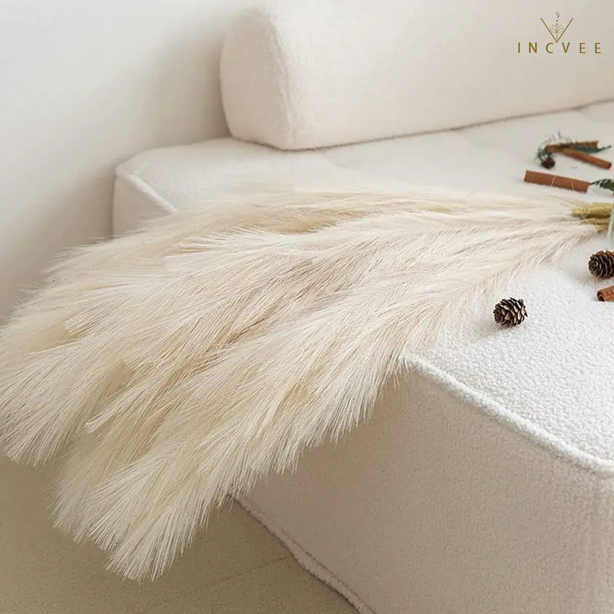 97cm Boho Chic Faux Pampas Grass - No-Shed Fluffy Plume, Warm Timeless Sanctuary, 9-Fork, 38" Single Stem