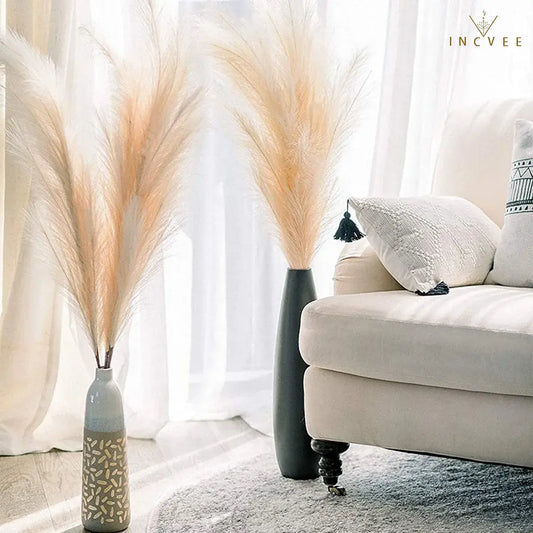 97cm Boho Chic Faux Pampas Grass - No-Shed Fluffy Plume, Warm Timeless Sanctuary, 9-Fork, 38" Single Stem