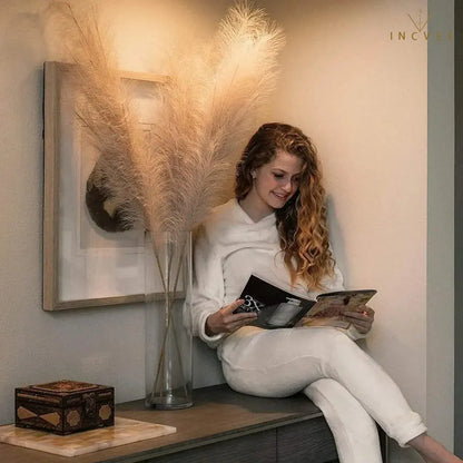 97cm Boho Chic Faux Pampas Grass - No-Shed Fluffy Plume, Warm Timeless Sanctuary, 9-Fork, 38" Single Stem