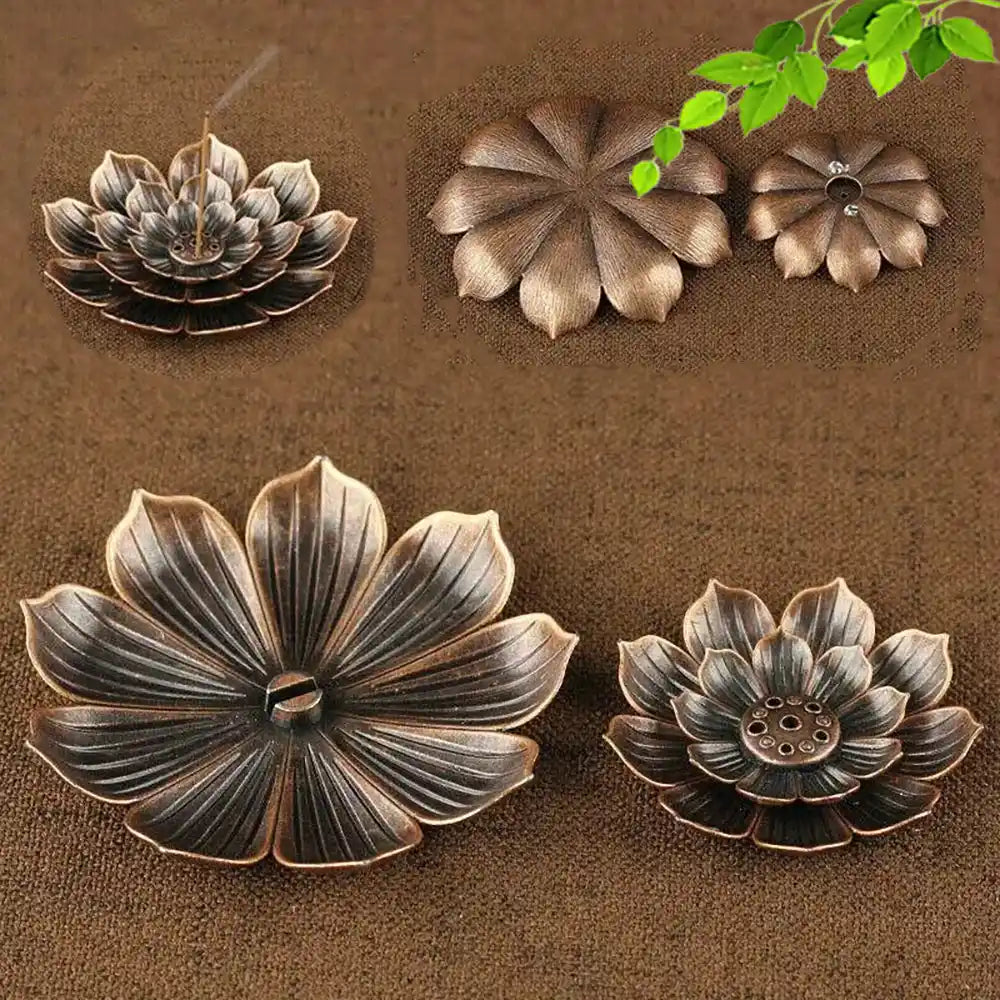 Bronze Alloy Lotus Base Incense Holder - Yoga Incense Tray Home Decor