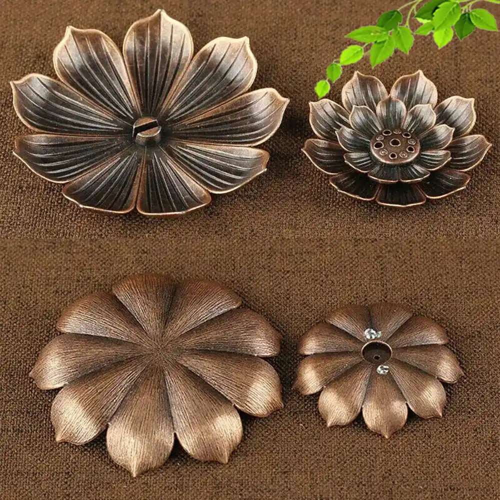 Bronze Alloy Lotus Base Incense Holder - Yoga Incense Tray Home Decor